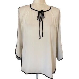 Charming Charlie Women’s Contrast White Black Long Sleeve Casual Work Top Medium